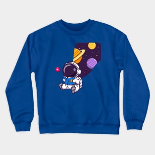 Cute Astronaut Reading Book Space Cartoon Crewneck Sweatshirt